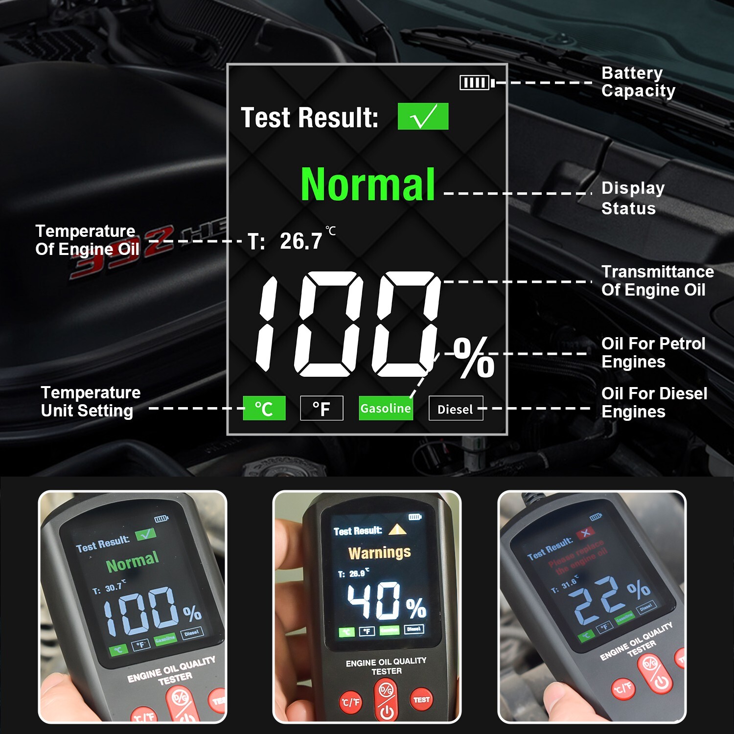Vgate Engine Oil Quality Tester LED Display Gasoline Diesel Analyzer Detector