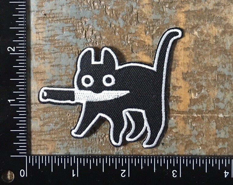KILLER CAT Black Cat Knife Pet Animal Funny Embroidered Iron-On Patch