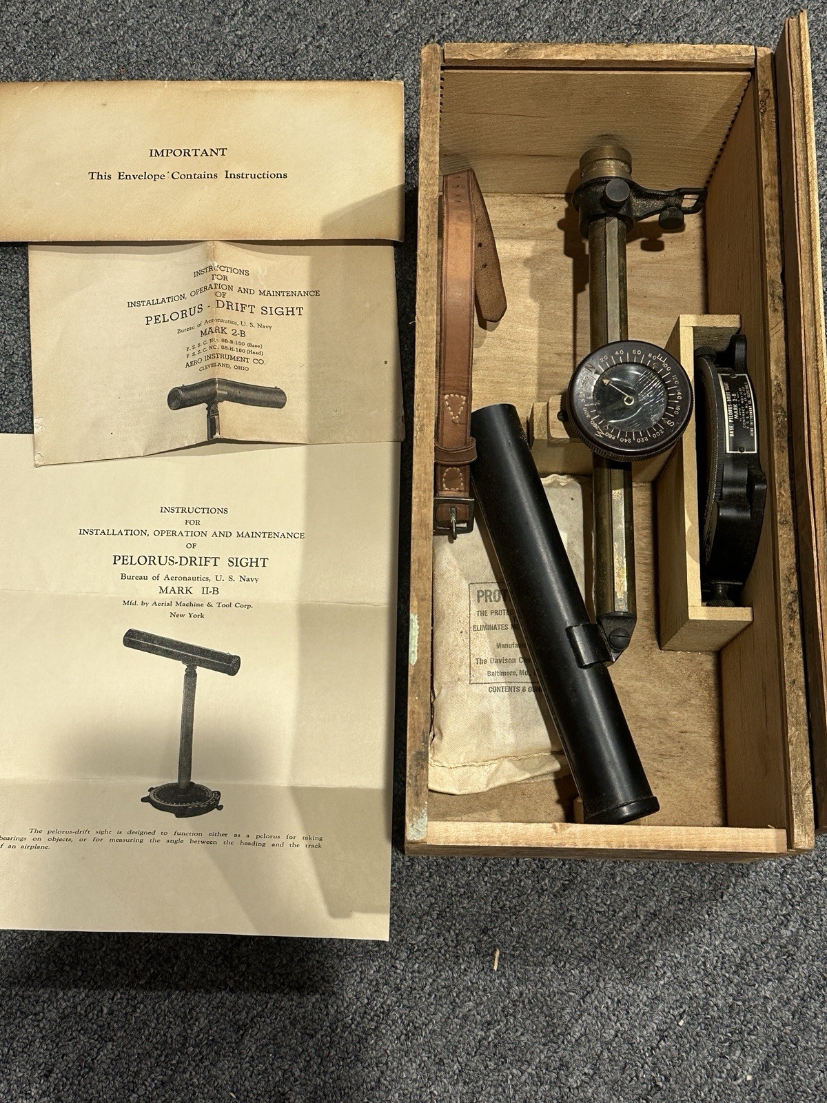 WWII U.S. Navy Pelorus Drift Sight Mark 2B Aero Instrument Co. Complete Antique
