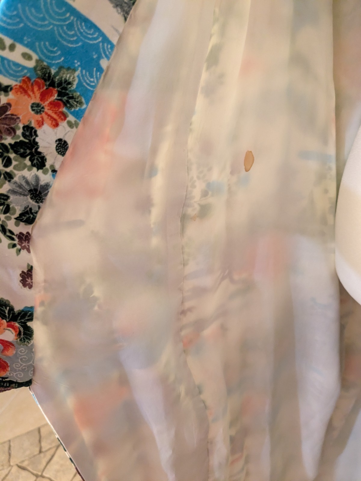 VTG Fashion Mart Belted Kimono w/ Flowers, Bridges and Japanese Houses