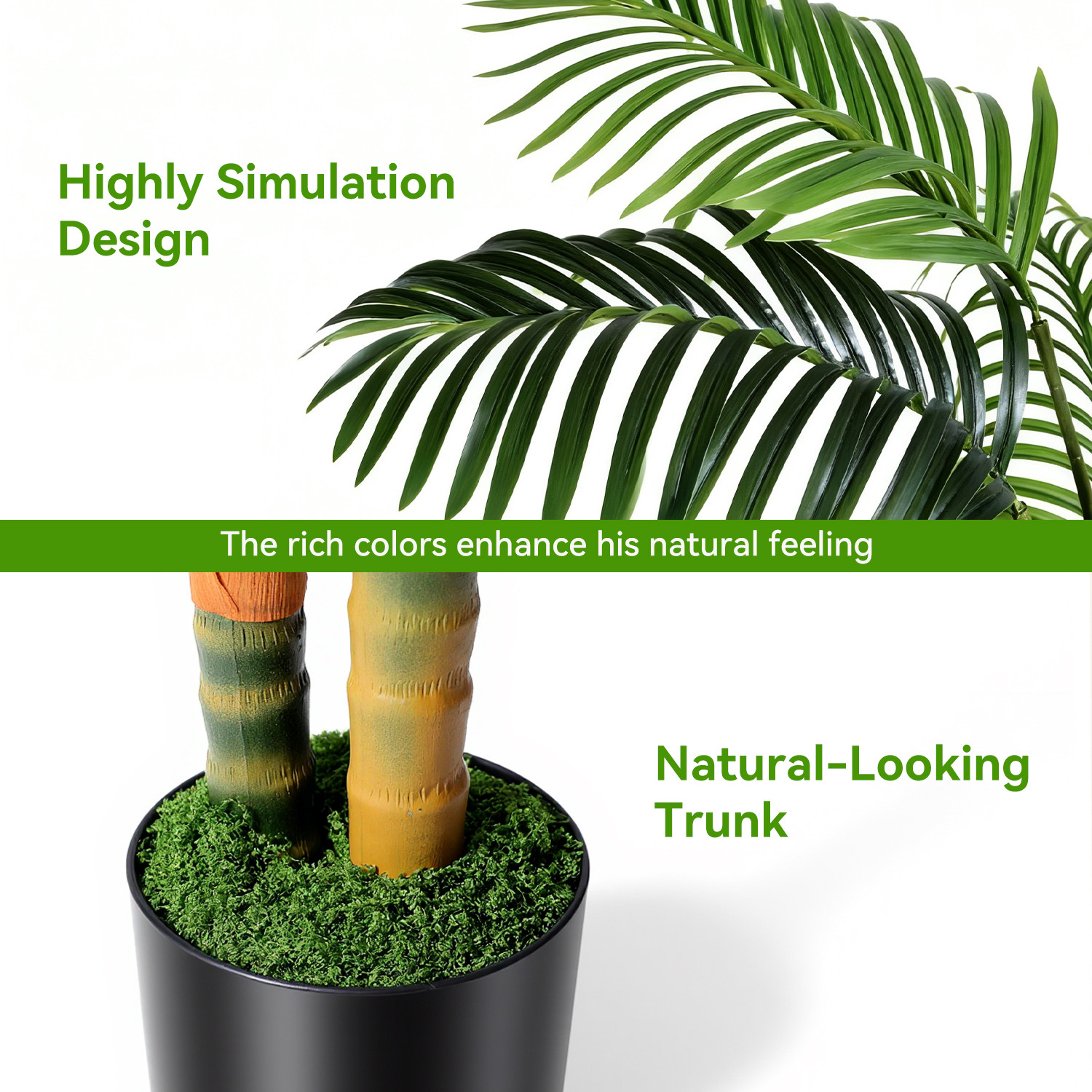 6FT Double Golden Cane Palm Artificial Tree Lush Realistic Home Garden Decor