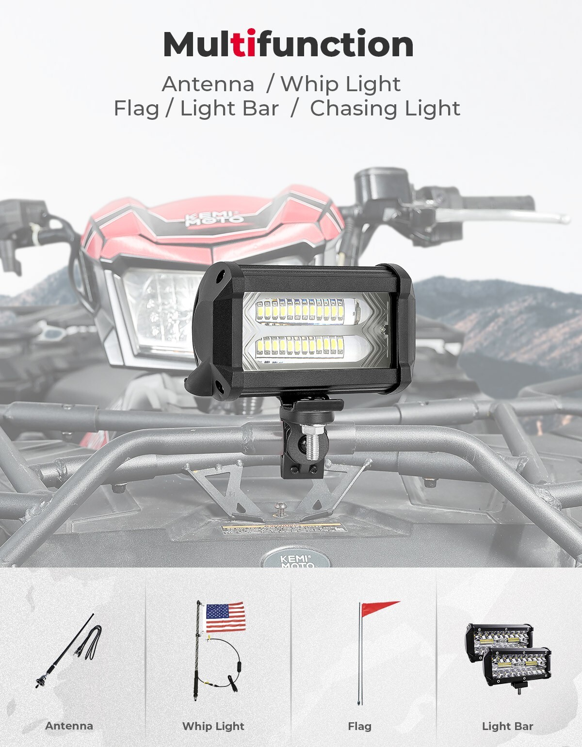 7/8-9/8" ATV Flag Whip Light Mount Bracket for Yamaha Raptor 700 700R 350/660
