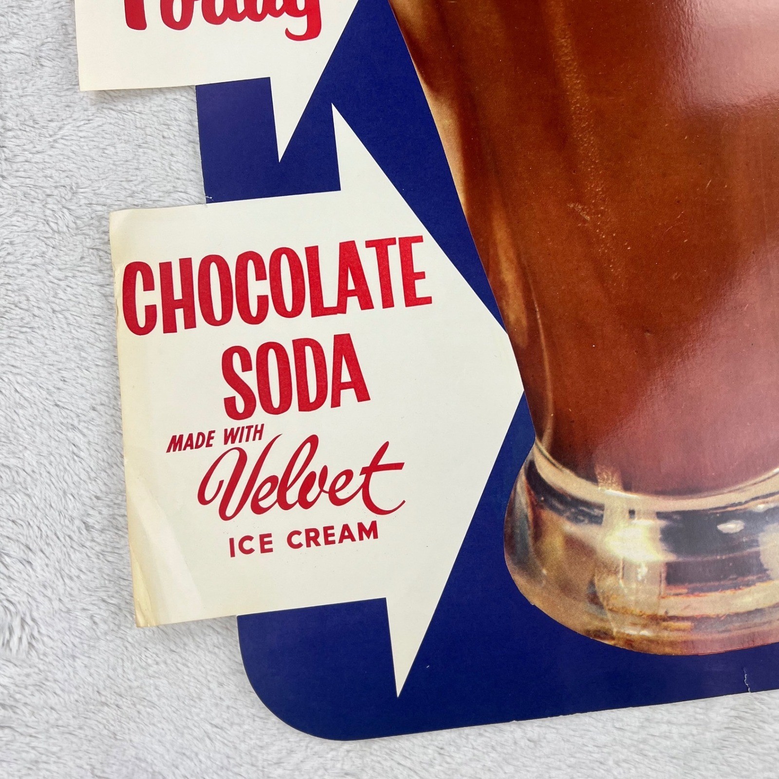 1950s Velvet Ice Cream Chocolate Vintage Diner Sign 25" Paper Soda Fountain USA