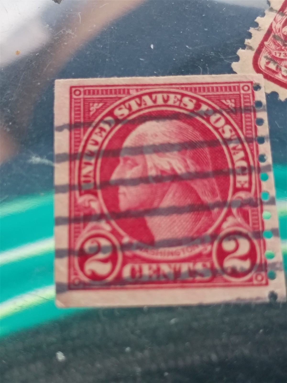 Rare collectors stamp. 2 cent with straight lines across