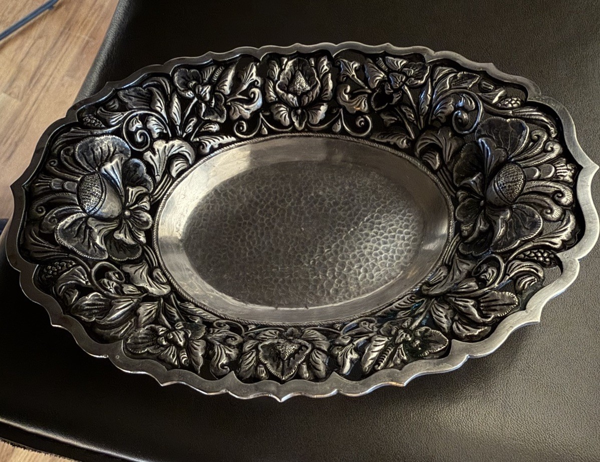 Art Nouveau Repousse 800 Sterling Silver Soap Candy Nut Trinket Bowl Dish KS