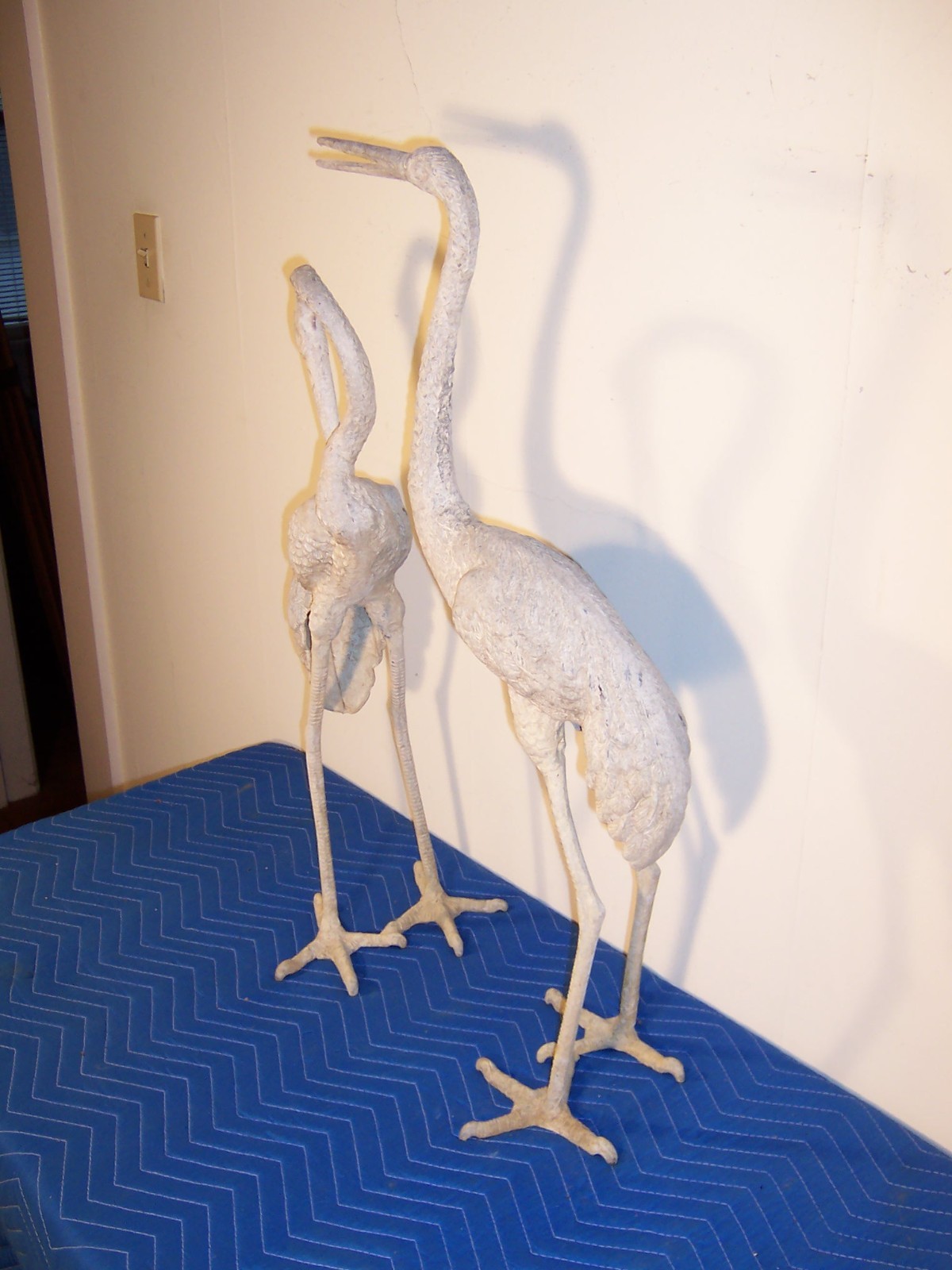Vintage Weathered Aluminum Egret Crane Bird Garden Pond Statues