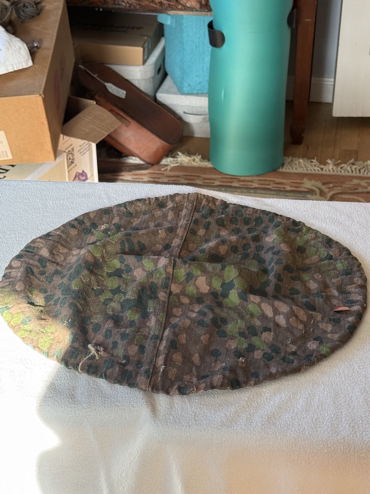 Original WW2 German Field Made HBT Helmet Cover Pea Dot 44 Camo Stamped