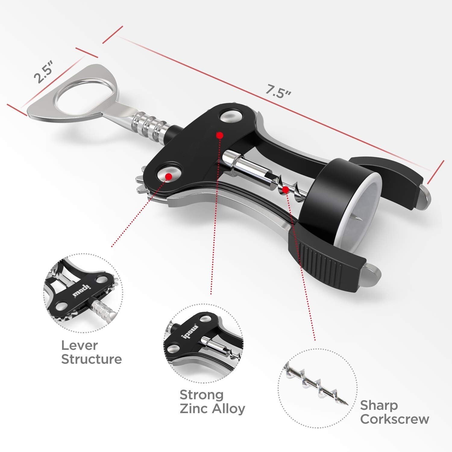 Wing Corkscrew,Ilyever Premium Wine Opener，Heavy duty,Multifunctional Corkscrew