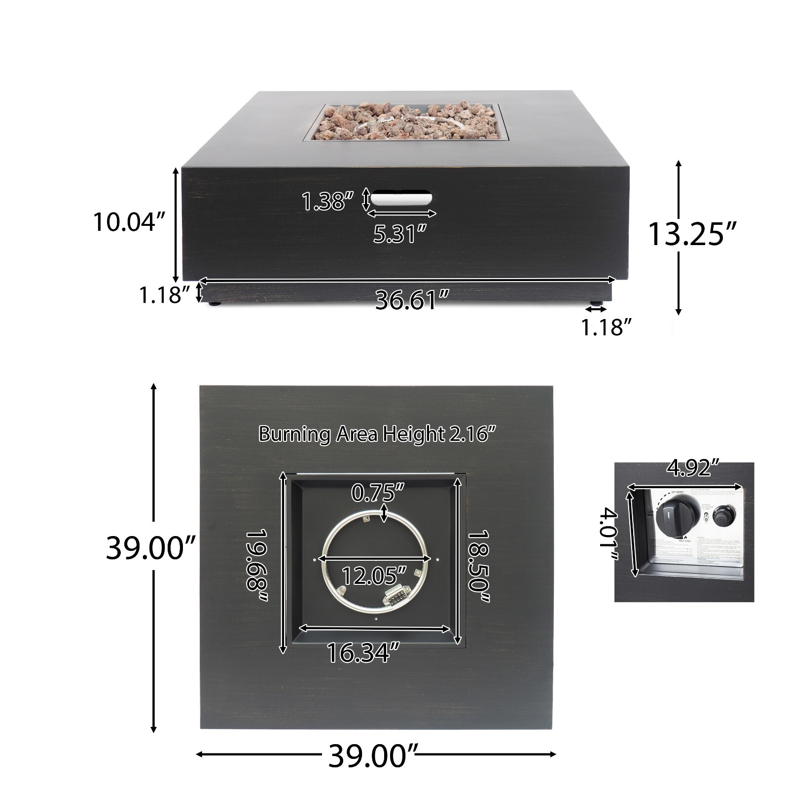 Jasmine Outdoor 50,000 BTU Square Fire Pit (No Tank Holder)