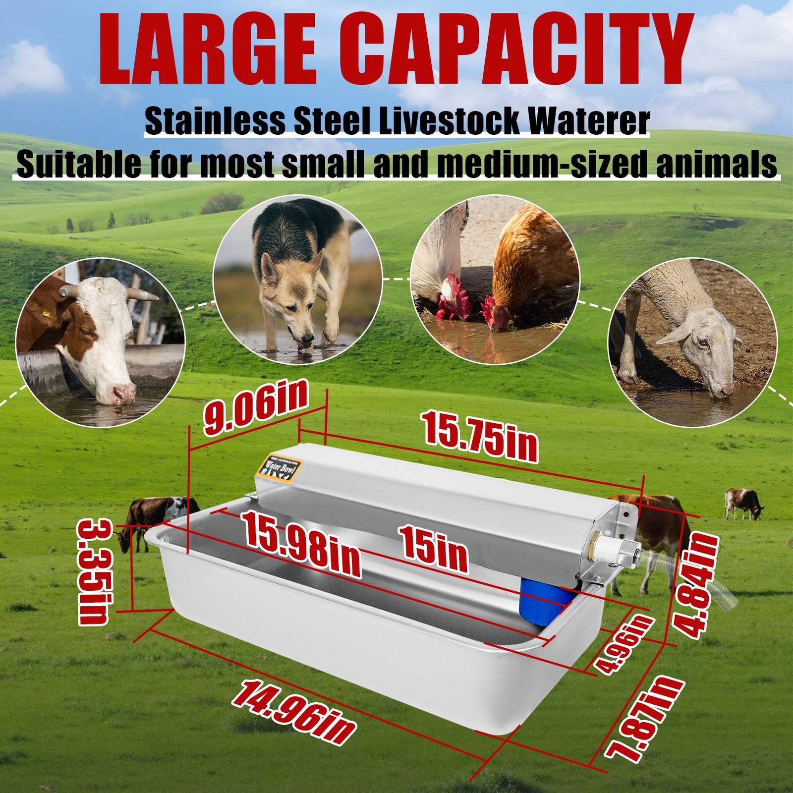 Automatic Dog Water Dispenser 2 Gallons 304 Stainless Steel Dog Water Bowl