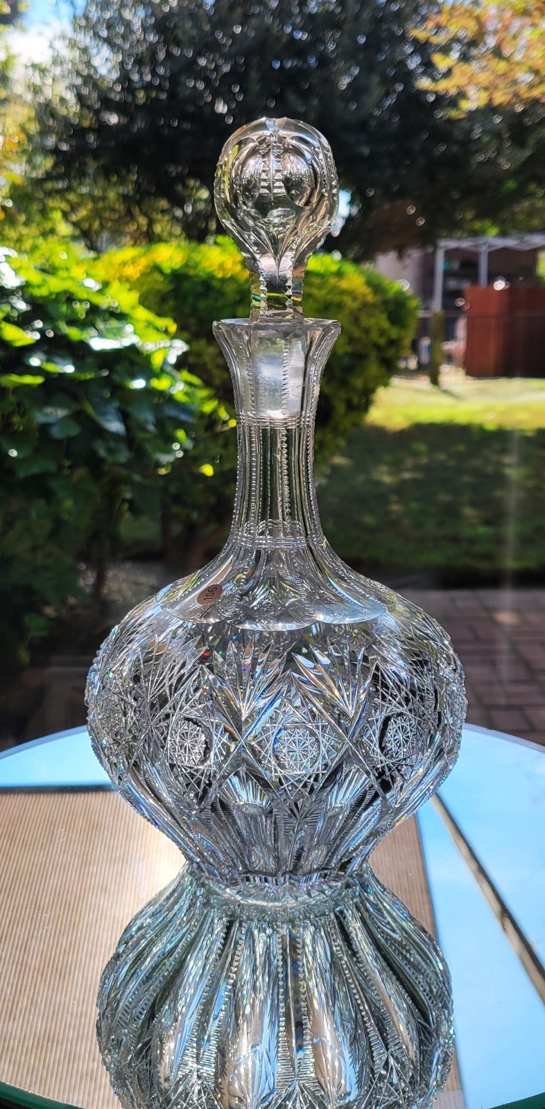 American Brilliant Cut Glass Decanter Hawkes Brunswick Pattern 10" Signed ABP