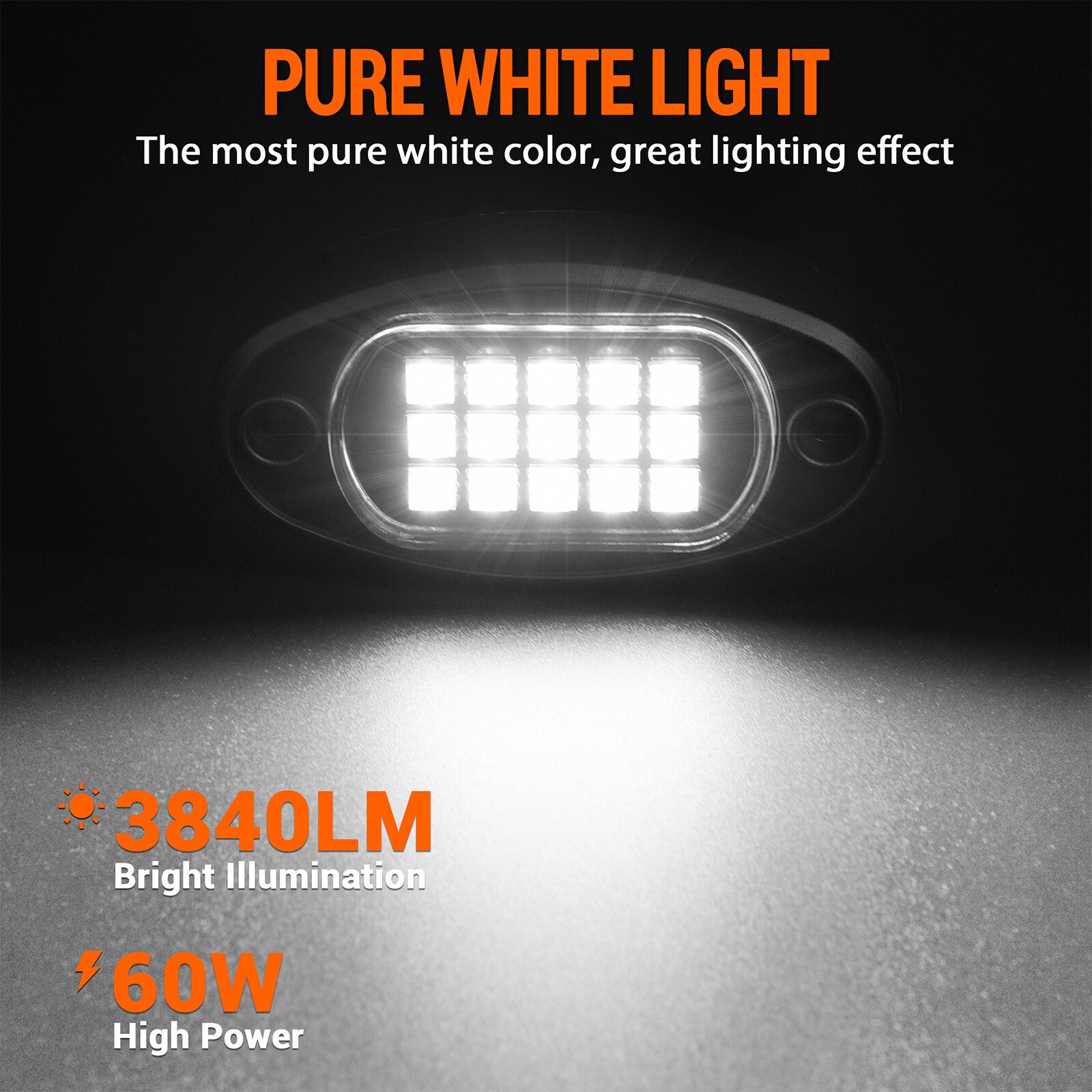 12x Pure White LED Rock Lights Underbody Glow Lamp for Offroad SUV Pickup Truck