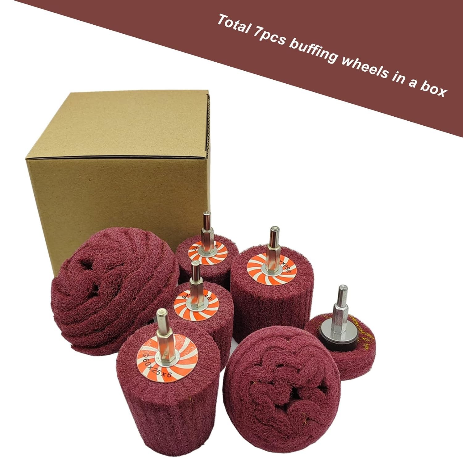 7-Pcs Mixed Set Non Woven Abrasive Buffing Wheels,1/4"Shank Drill for Polishing