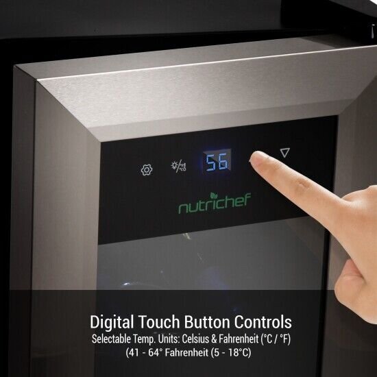 NutriChef PKCWC12- Home Wine Cooler Fridge.Digital Touchscreen Control,12 Bottle