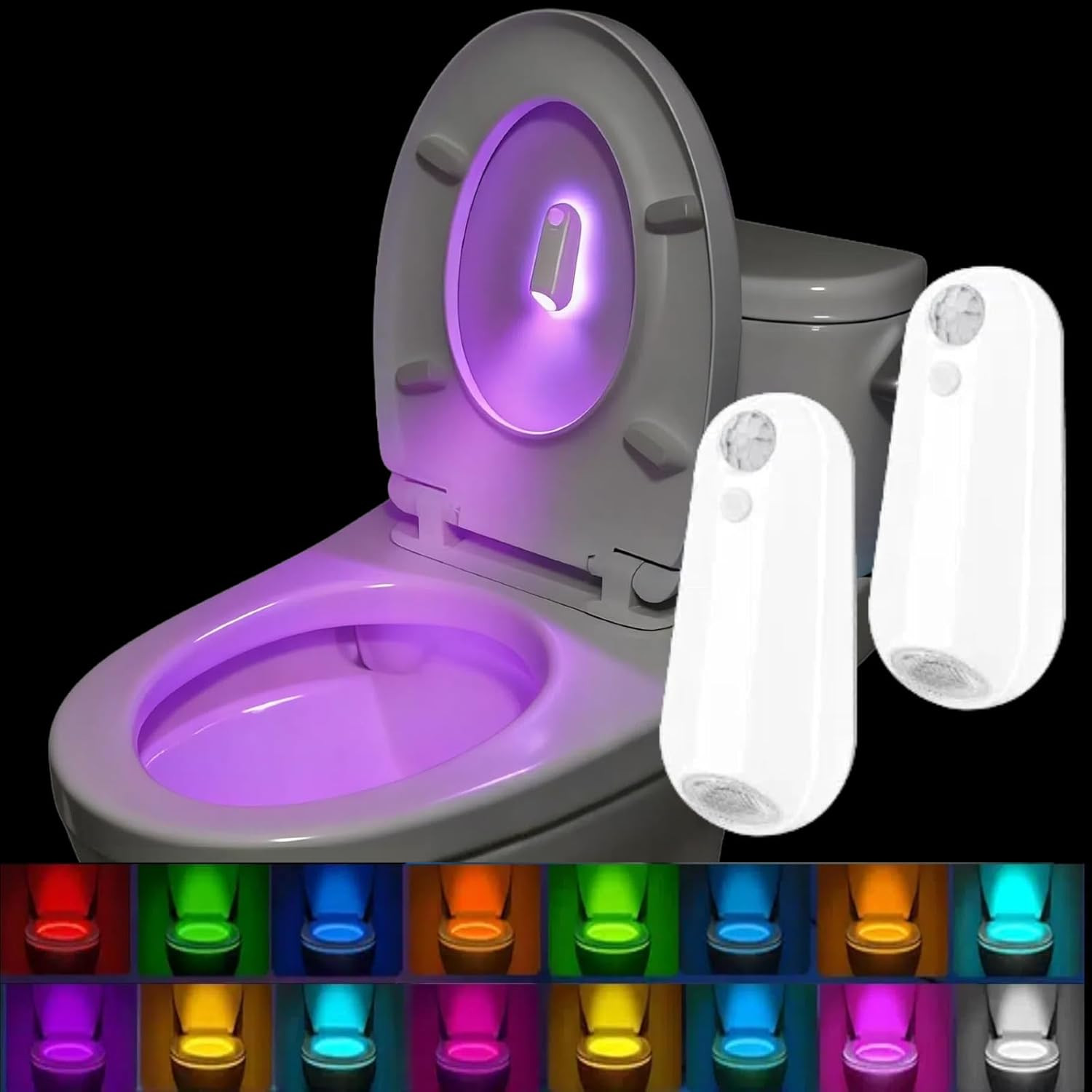 2-Pack Toilet Night Light Motion Sensor Activated, Rechargeable RGB Toilet Bowl