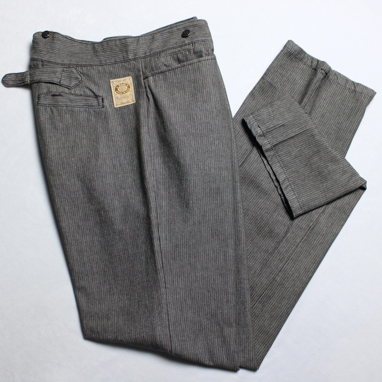 WahMaker Frontier Clothing Warm Gray Striped Cotton Cinch-Back Trousers 40x37.5