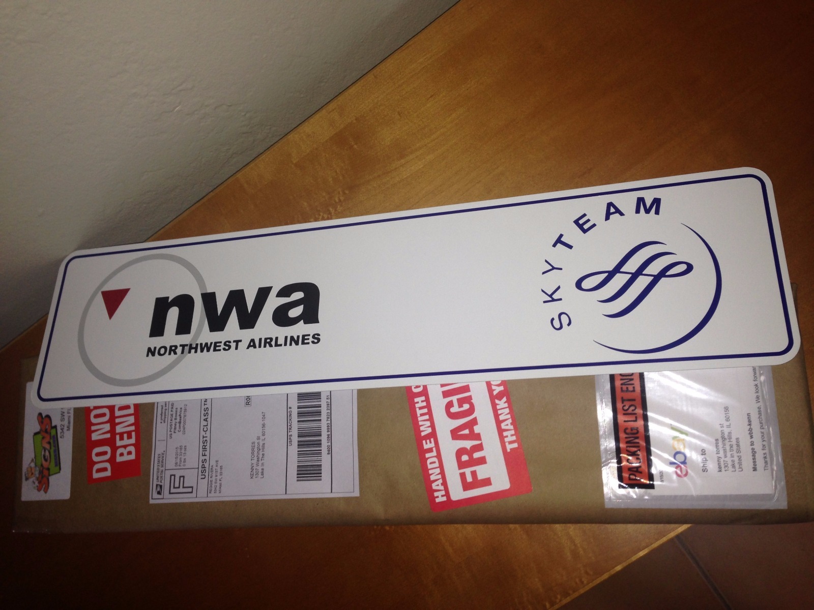 nwa Northwest Airlines vintage metal sign 6" x 24"