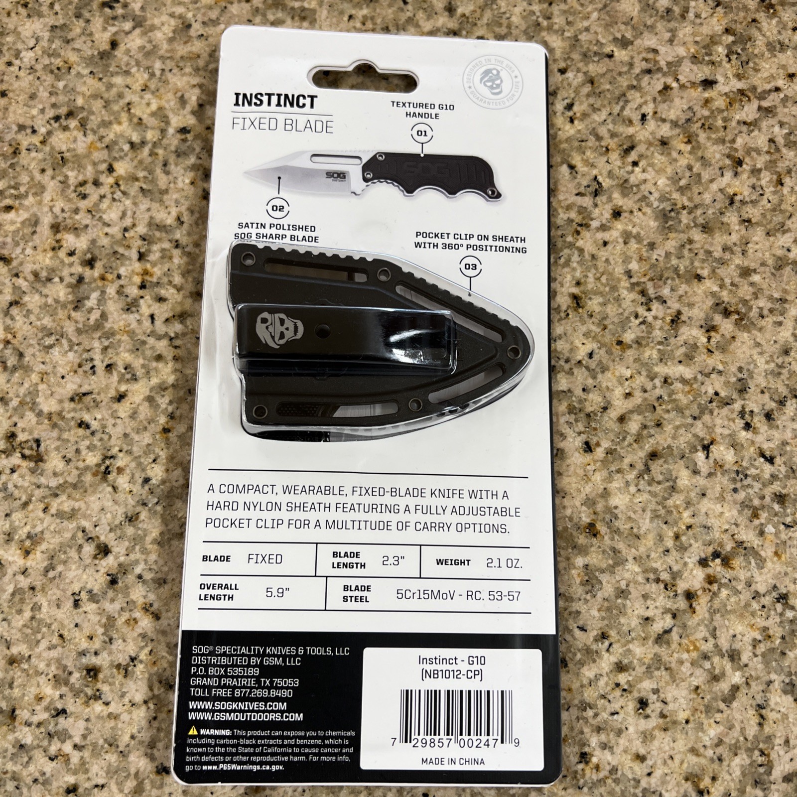 SOG Instinct G10 Fixed Blade Knife With Pocket Clip - New Sealed Free Shipping