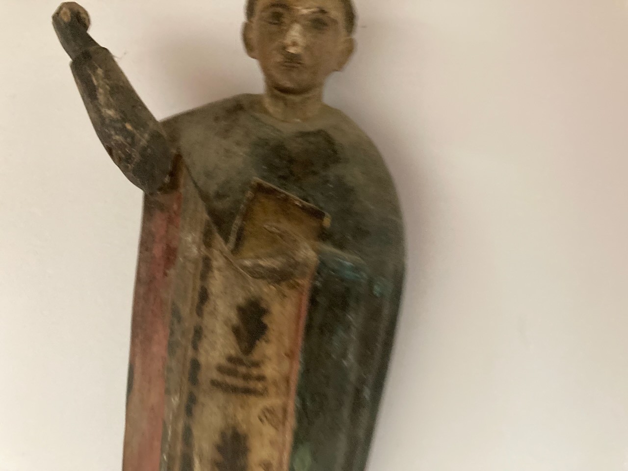 Authentic Antique Hand Carved Wooden Polychrome Santo Figure