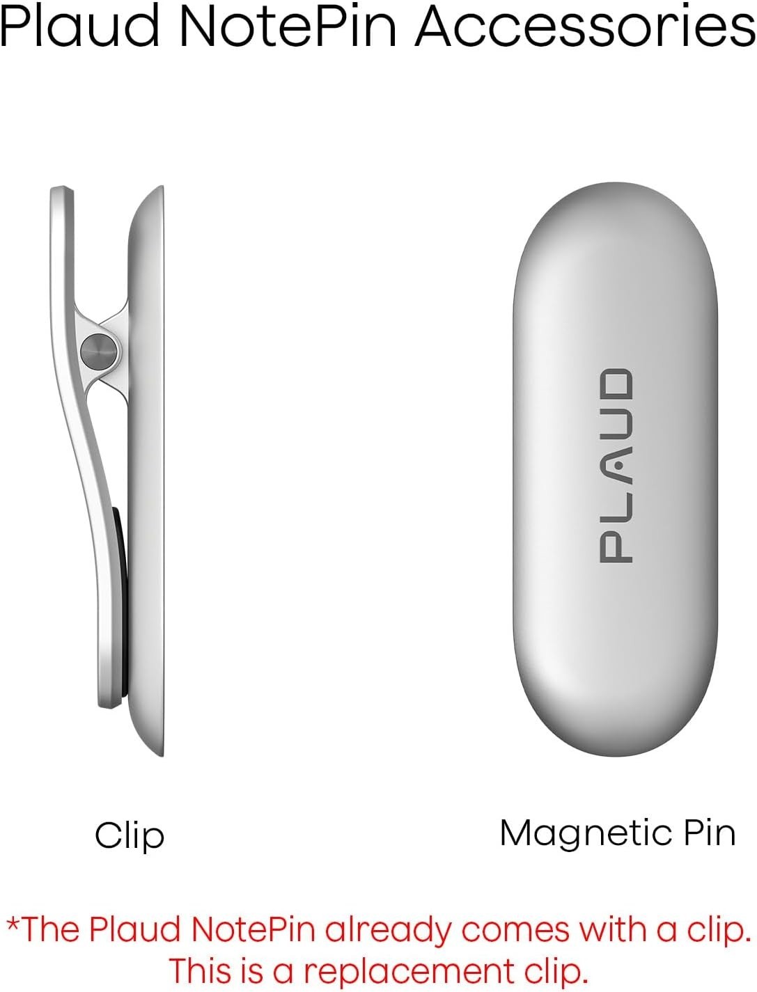 PLAUD NotePin AI Voice Recorder Magnetic Clip & Pin Set, Gray Accessory Kit
