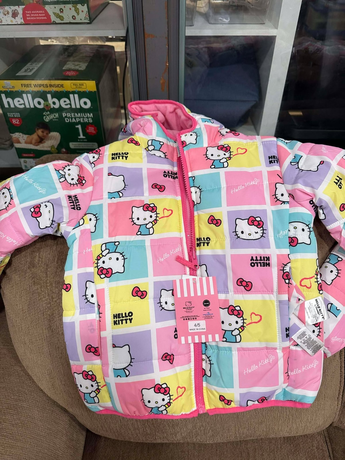 New Hello Kitty Pink Girl's Puffer Jacket Reversible Fleece Lined XS, S, M, L