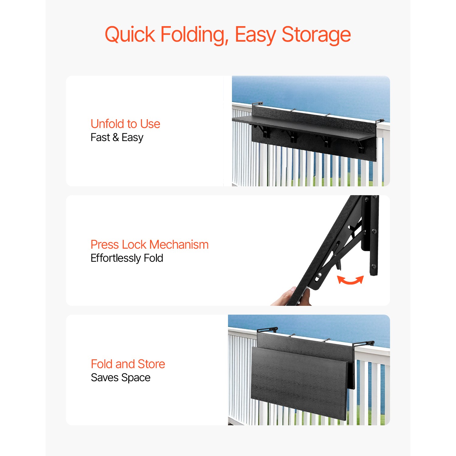 Balcony Hanging Table 12 x 59 in Outdoor Patio Railing Bar Table Foldable