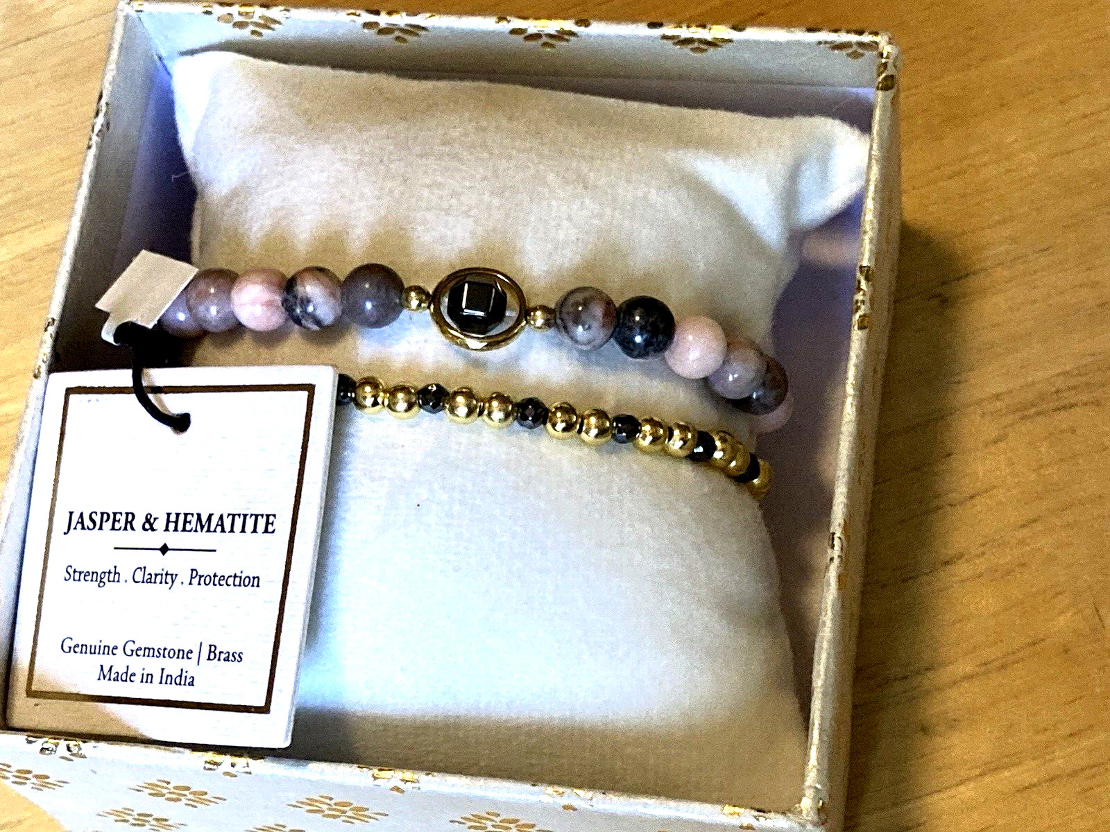 Shivam Bracelet Pink Jasper Hematite Gold Plated Beaded Set