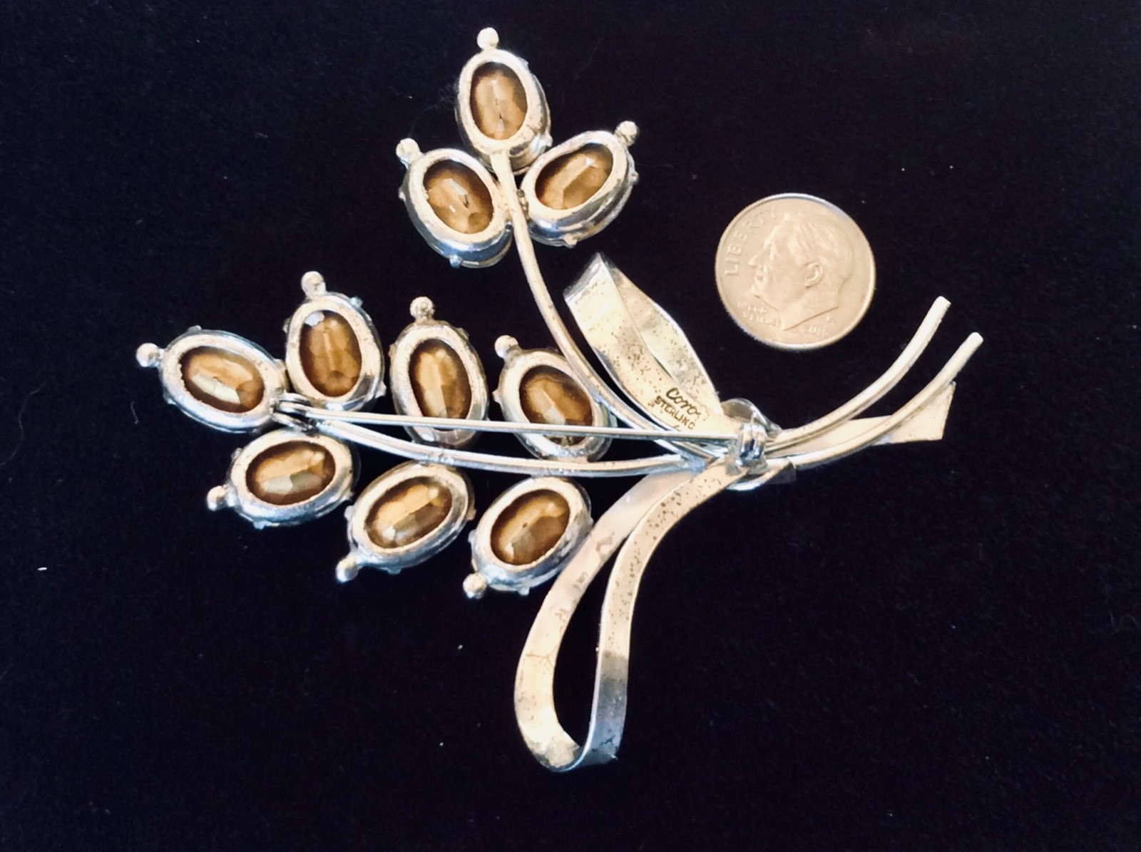 RARE Vintage ~ WWII Era ~ CORO ~ STERLING SILVER ~ 3.75” Rhinestone Pin