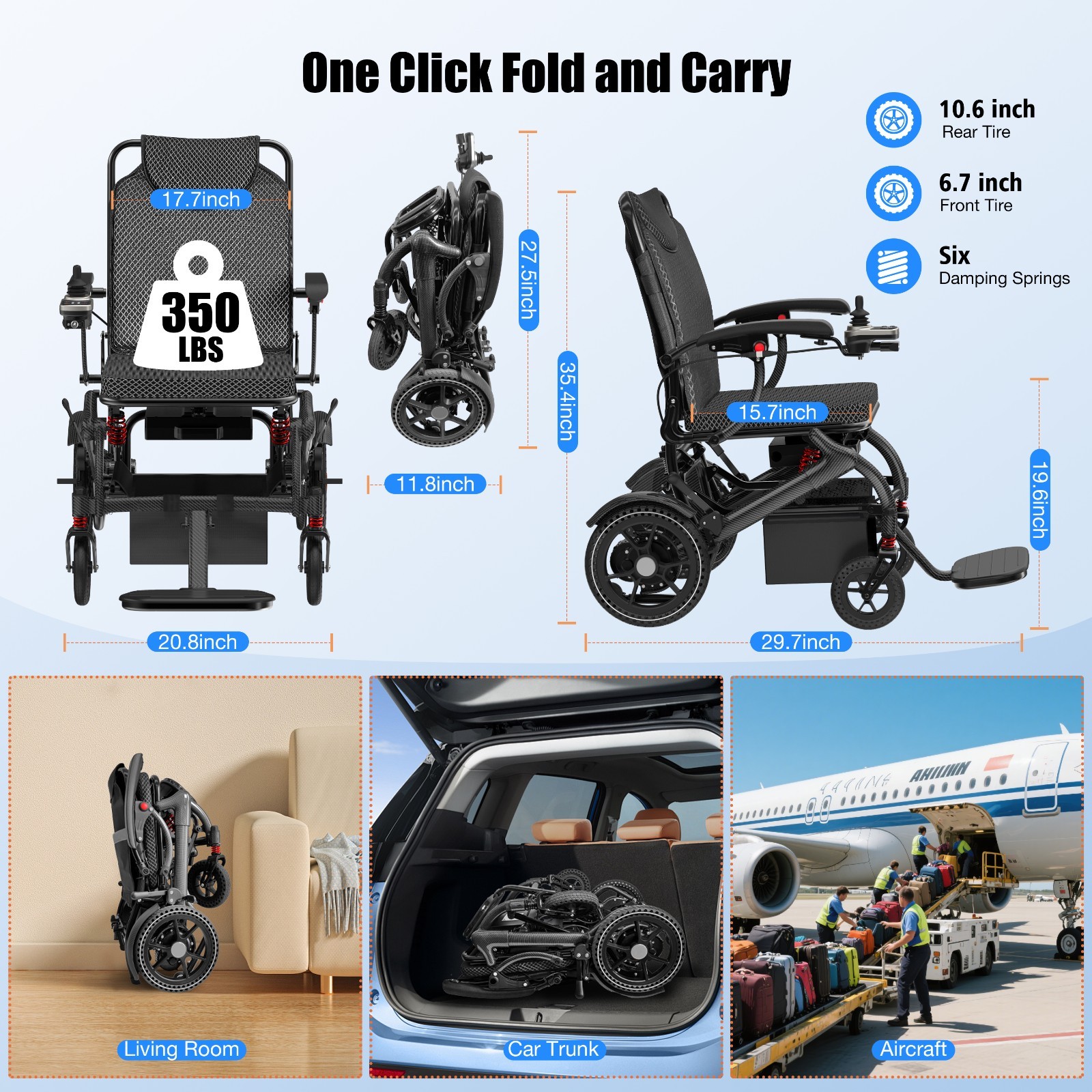Lightweight 36LB Foldable Electric Wheelchair Intelligent 350LB All Terrain FDA