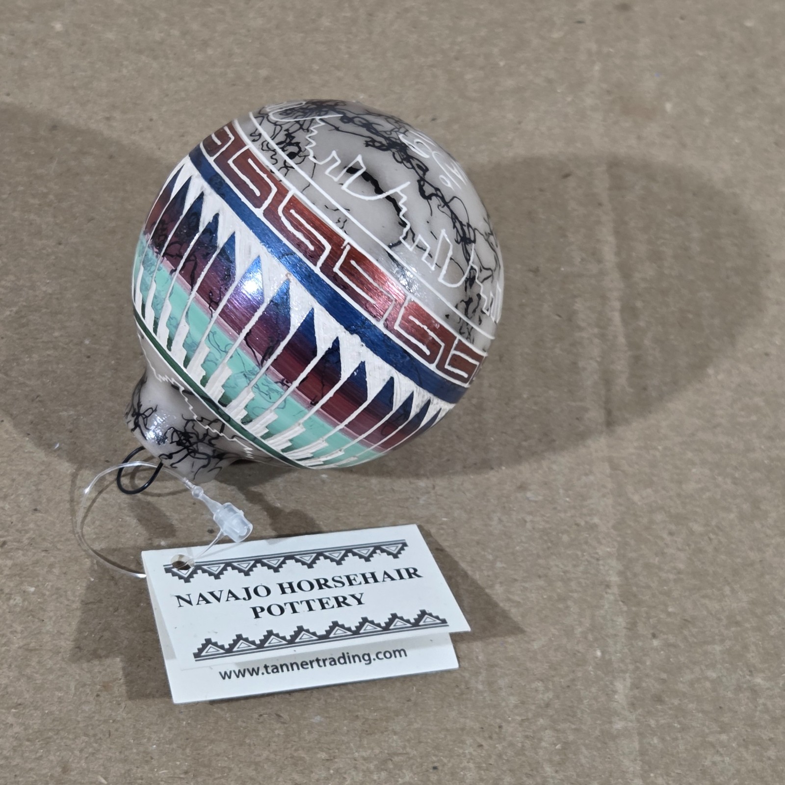 Navajo Christmas Ornament Handcrafted Horsehair Pottery Signed By Artist