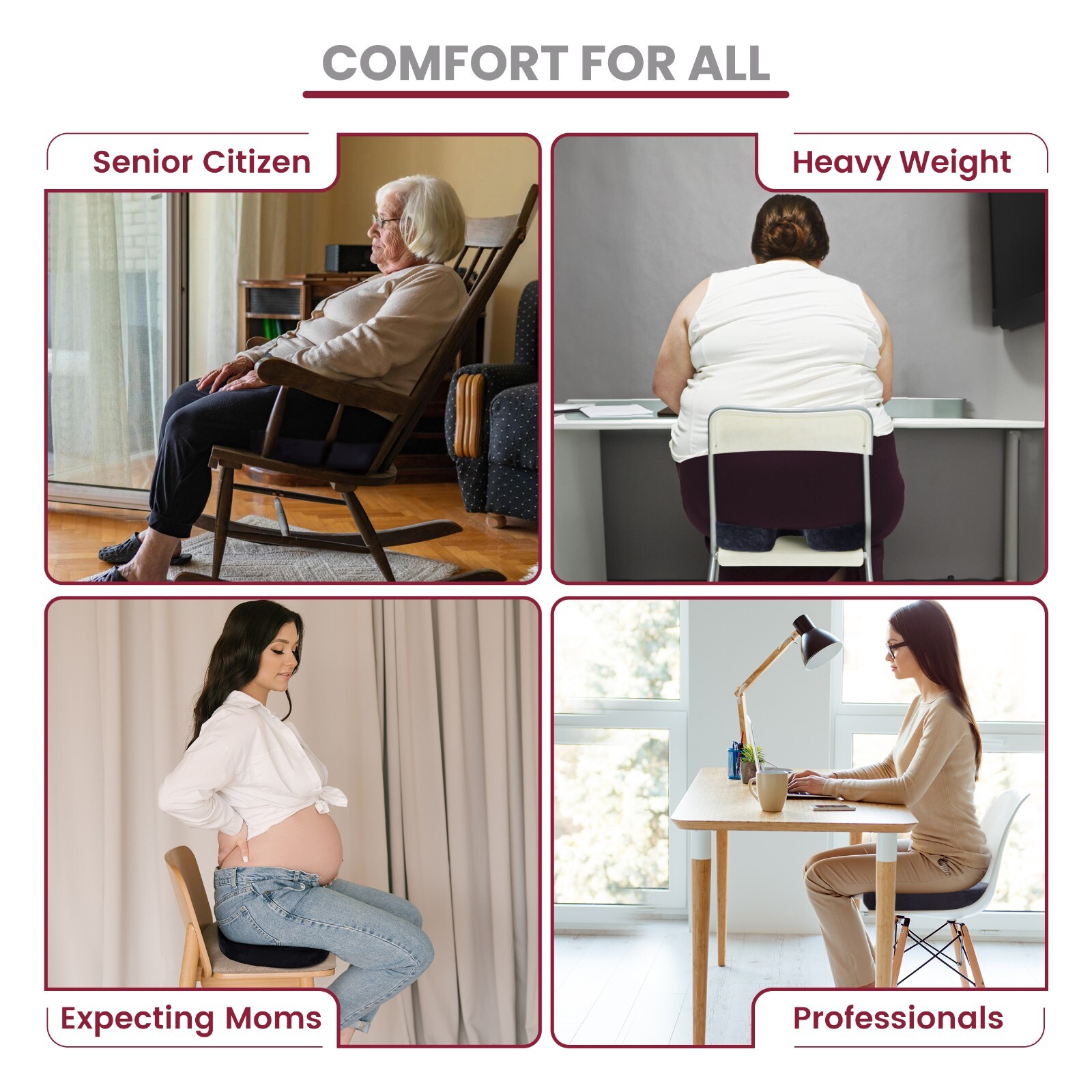 Seat Cushion, Memory Foam Chair Pad Cushion for Back Tailbone Pain Relief Black