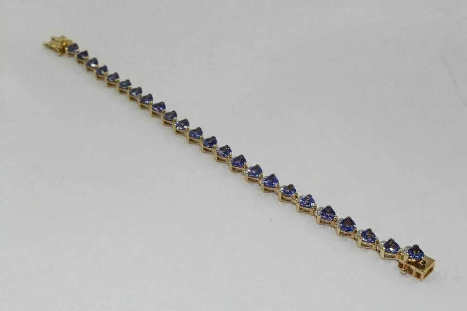 Trillion 7ct Lab Created Tanzanite Pretty Tennis Bracelet 14k Yellow Gold Plated