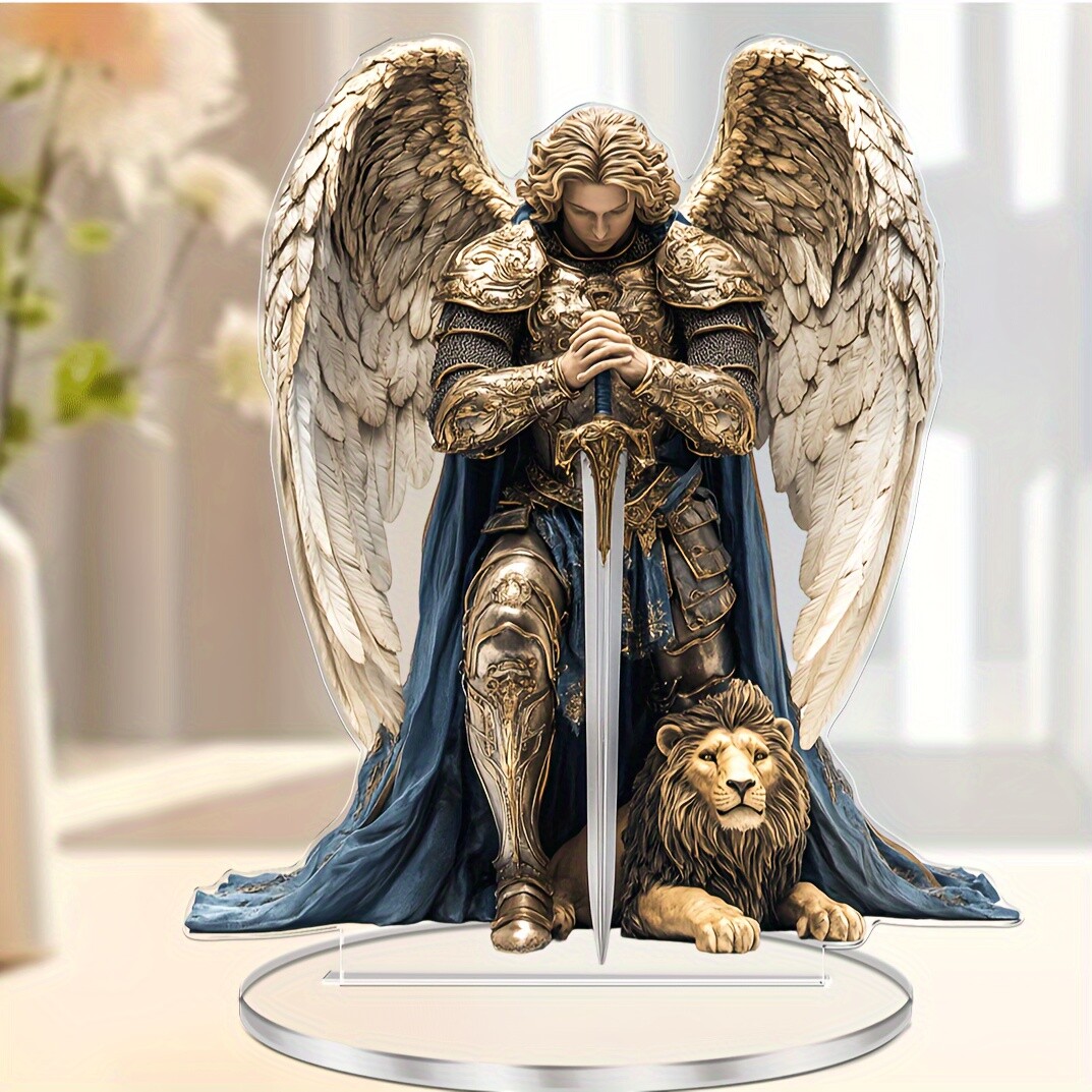 1pc Archangel Michael Acrylic Desktop Decoration Perfect Religious Angel Statue