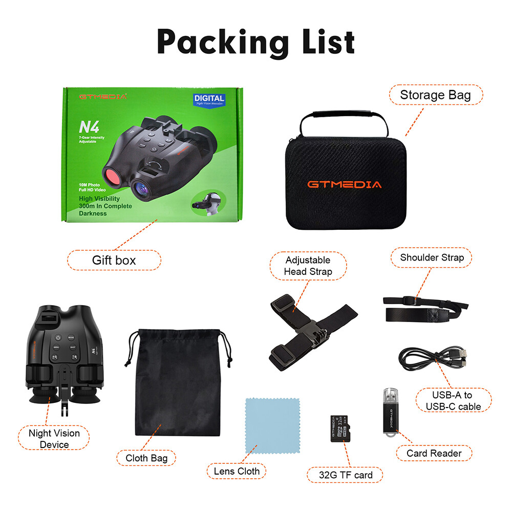 GTMEDIA N4 Night Vision Goggles Infrared Binoculars 300m Range IR Illuminator