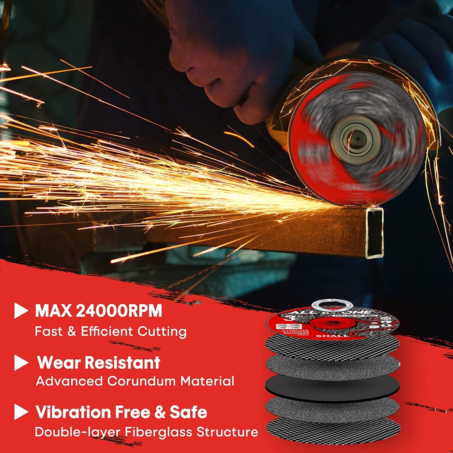 SHALL 25-Pack Cut Off Wheels 3” x 3/8” x 3/64” - Fast Cutting Disc