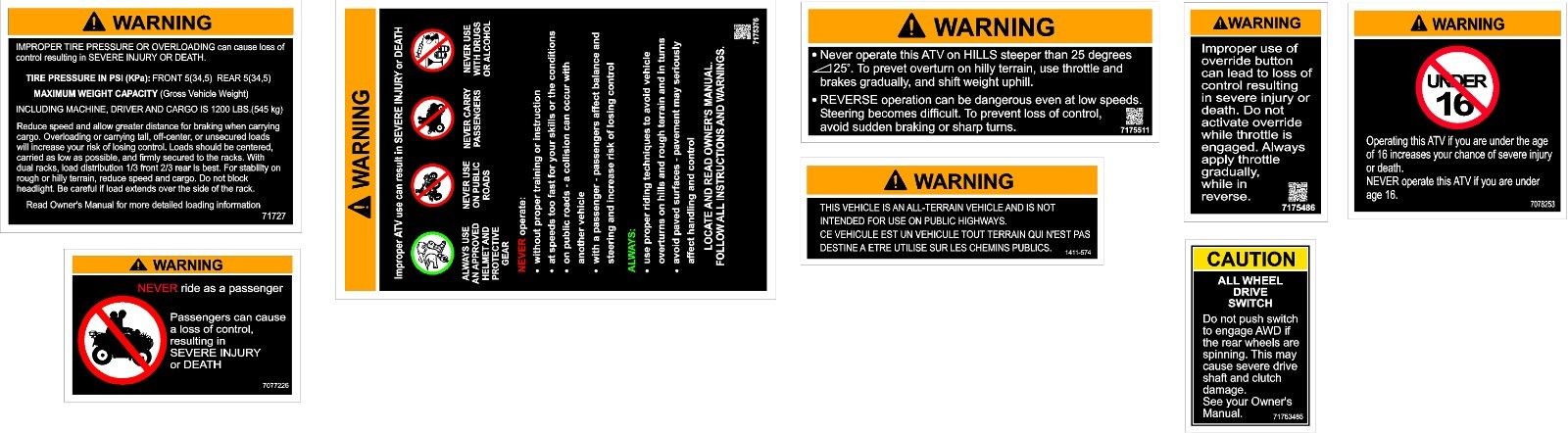 BLACK Polaris Sportsman Warning Decals ATV Decal Kit 4x4