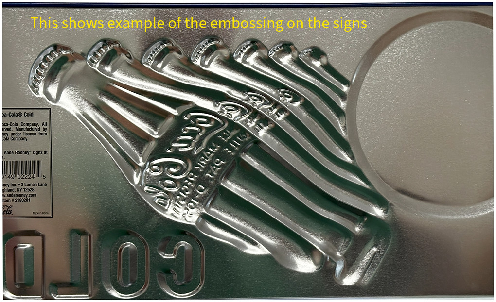 Ande Rooney Signs Coca-Cola Delivery Man Embossed Tin Sign