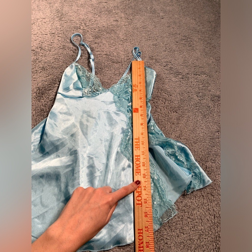Frederick's of Hollywood Light Blue Satin Nightgown lace XS