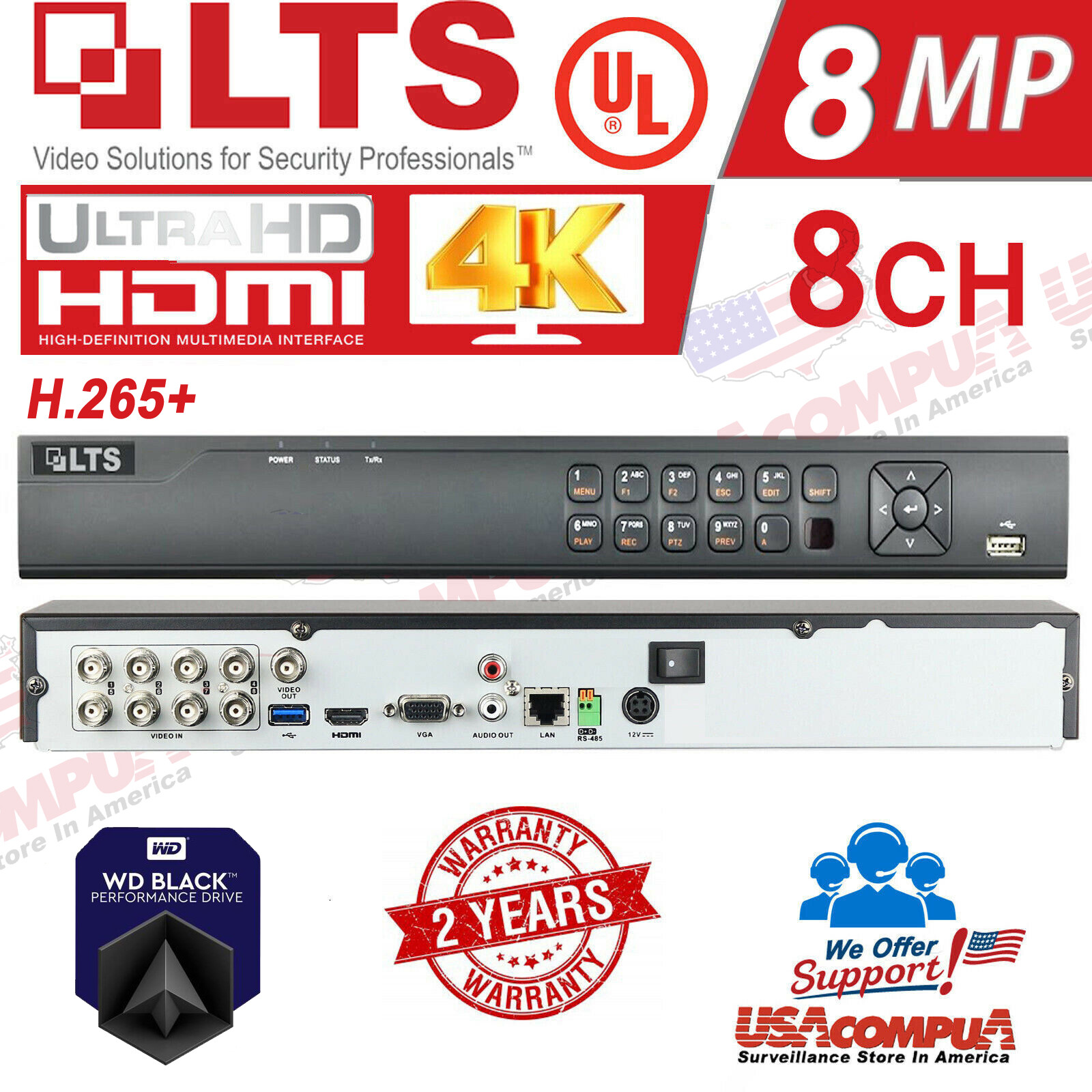 LTS 8ch Security Cameras System Kit 5MP H.265+ HD-TVI 4K/ HDD Included / IP67 UL