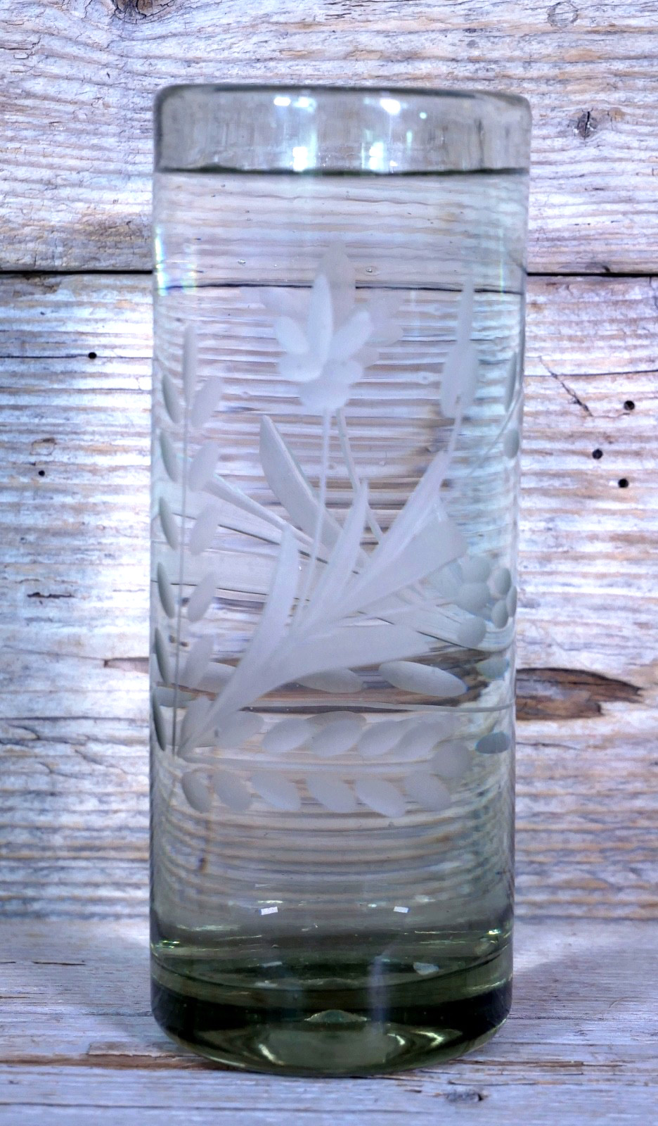 Set of 4 Tall Lemonade Glasses Handblown Hand Etched Pale Green Mexican Folk Art