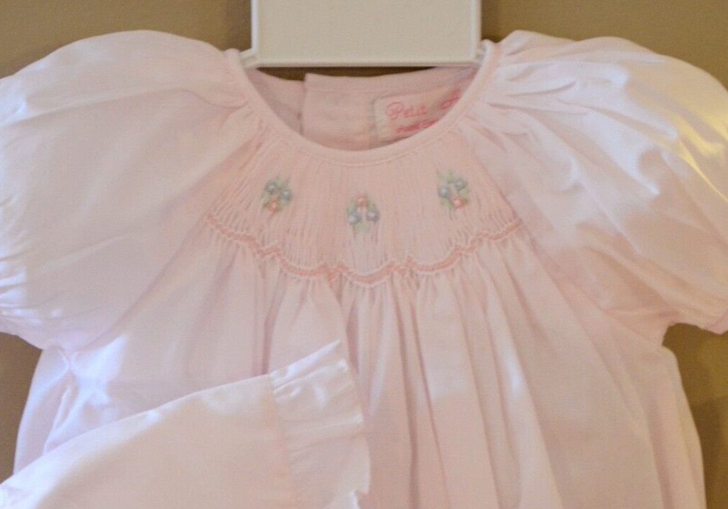 NWT Petit Ami Pink Smocked 2pc Bubble Romper Preemie Bonnet Baby Girls Bonnet