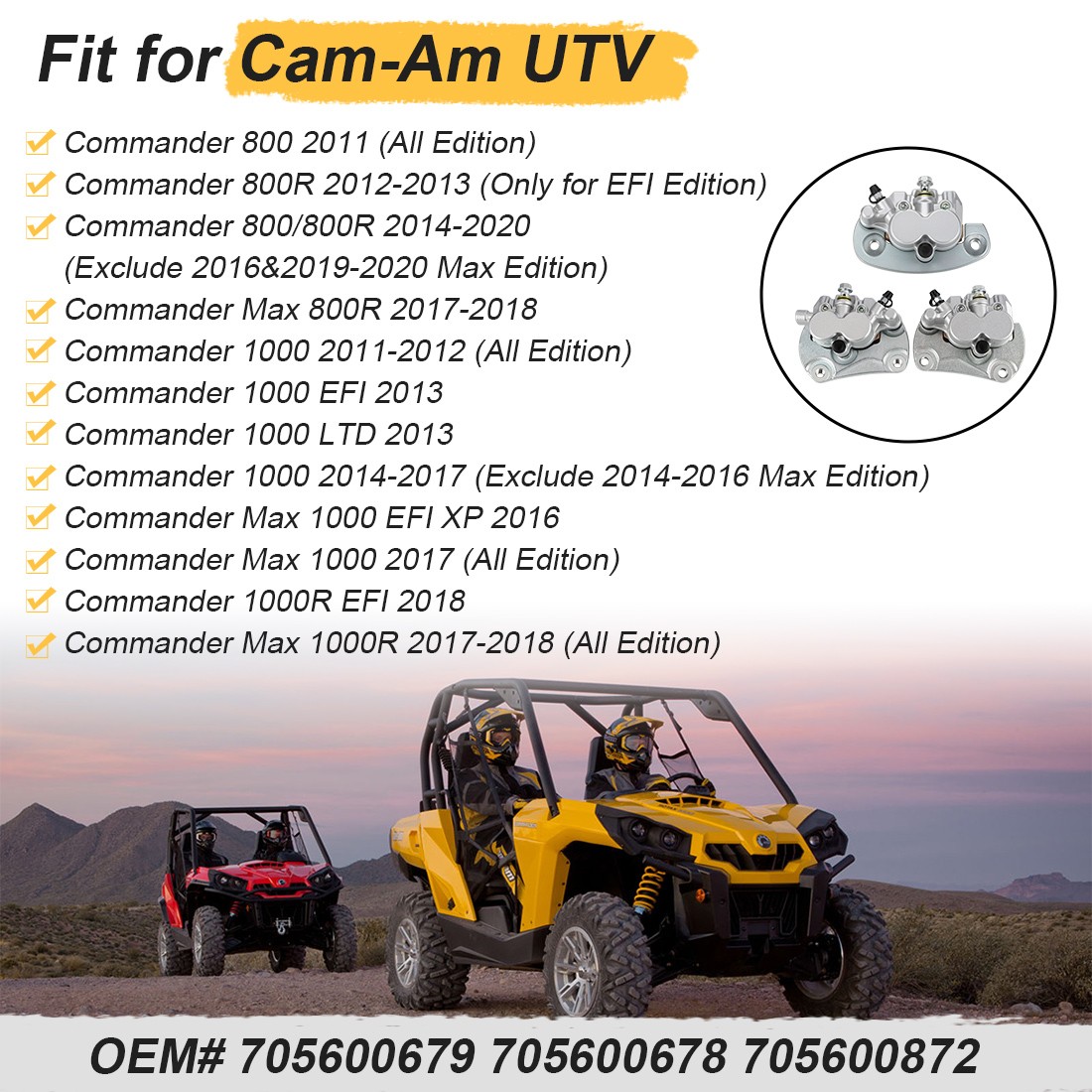 Front Left Right & Rear Brake Calipers for Cam-Am Commander 800 1000 2011-2020