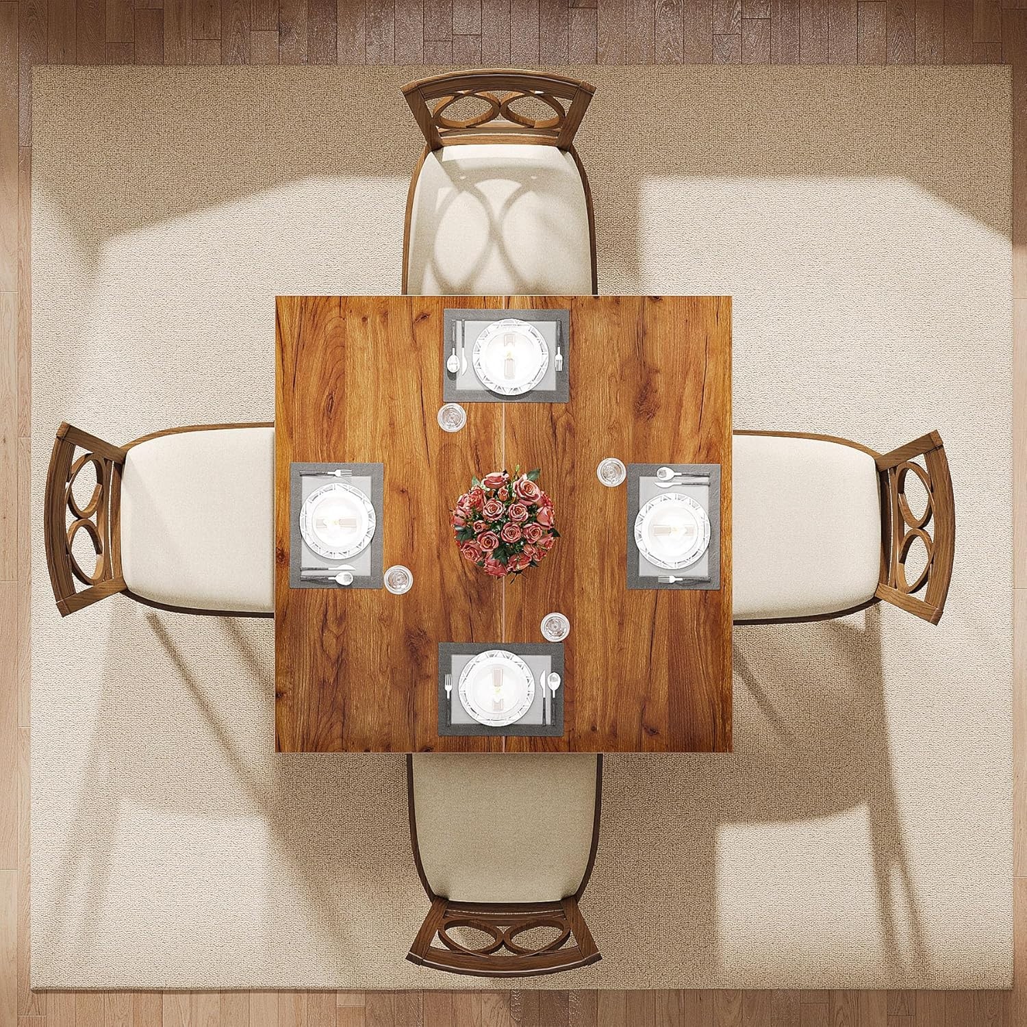 39.4'' Square Dining Table for 4 People, Wooden Kitchen Table Small Dinner Table