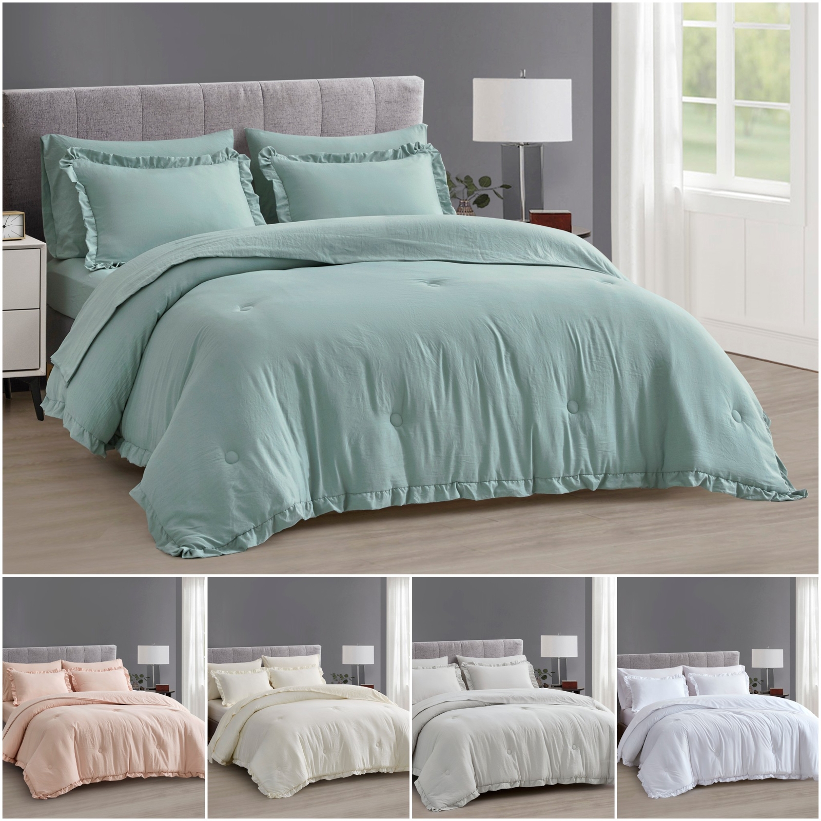 Chezmoi Collection Eleanora Bed in a Bag Comforter Set w/ Ruffle Edge Trim