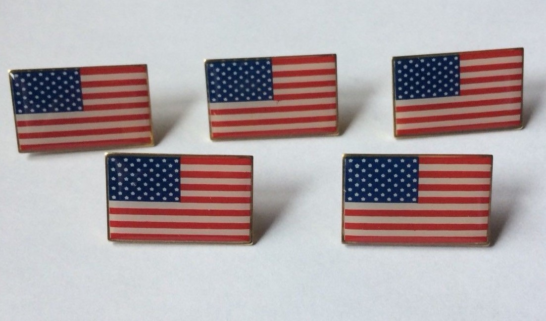 Lot of 5 AMERICAN FLAG LAPEL PIN *MADE IN USA* Hat Tie Tack Badge Pinback Vest