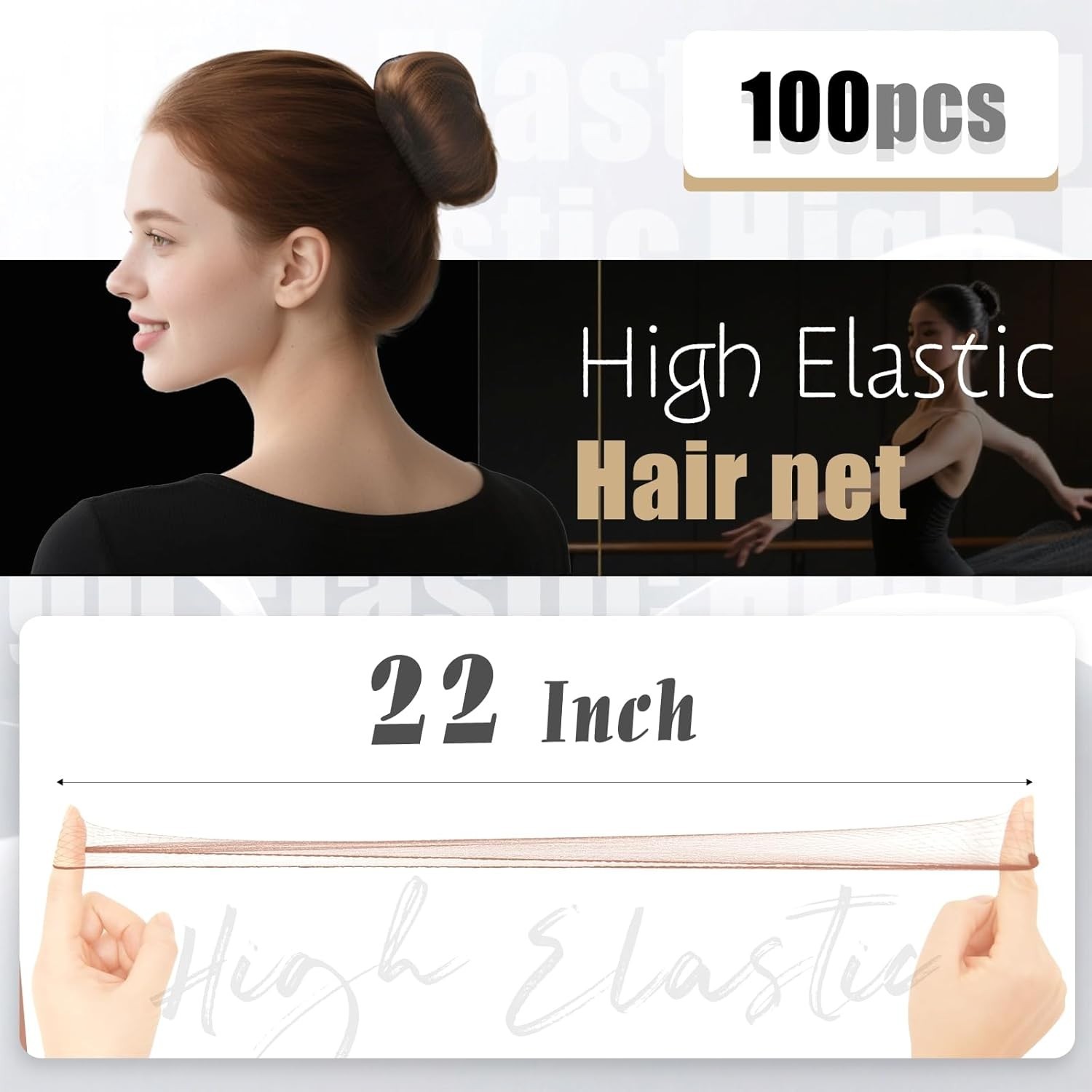 Smilco Hair Net 100 Pcs, 20 Inches Hair Nets Elasticity Invisible Elastic Mesh