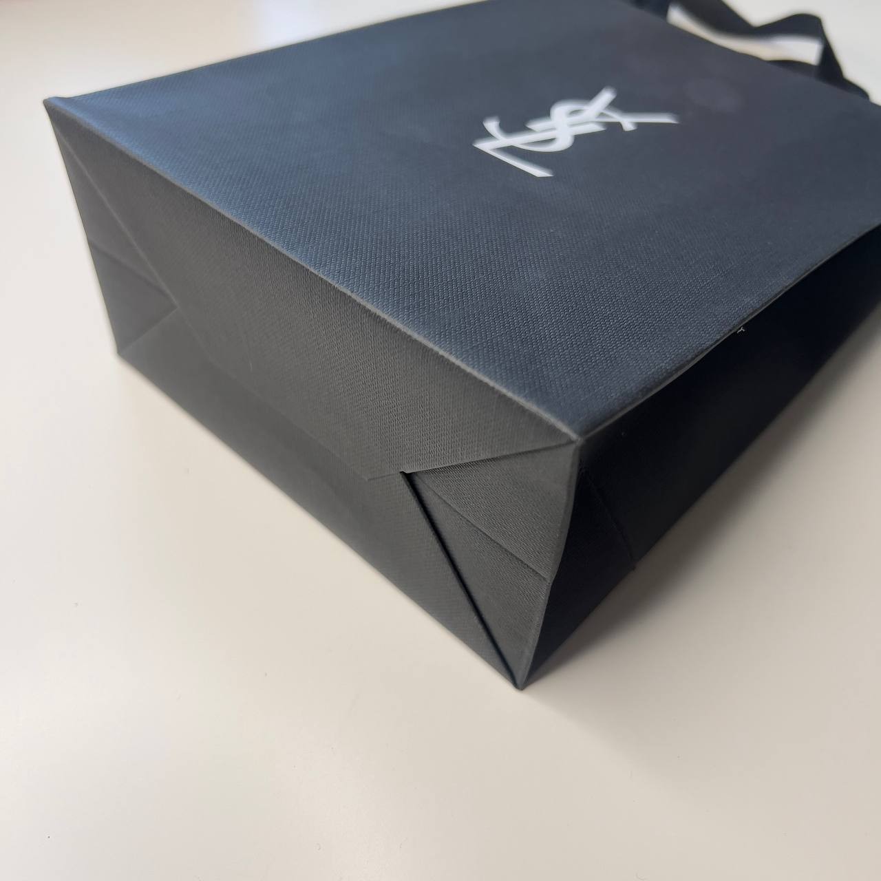 Yves Saint Laurent small shopping bag textured black YSL holiday gift paper bag