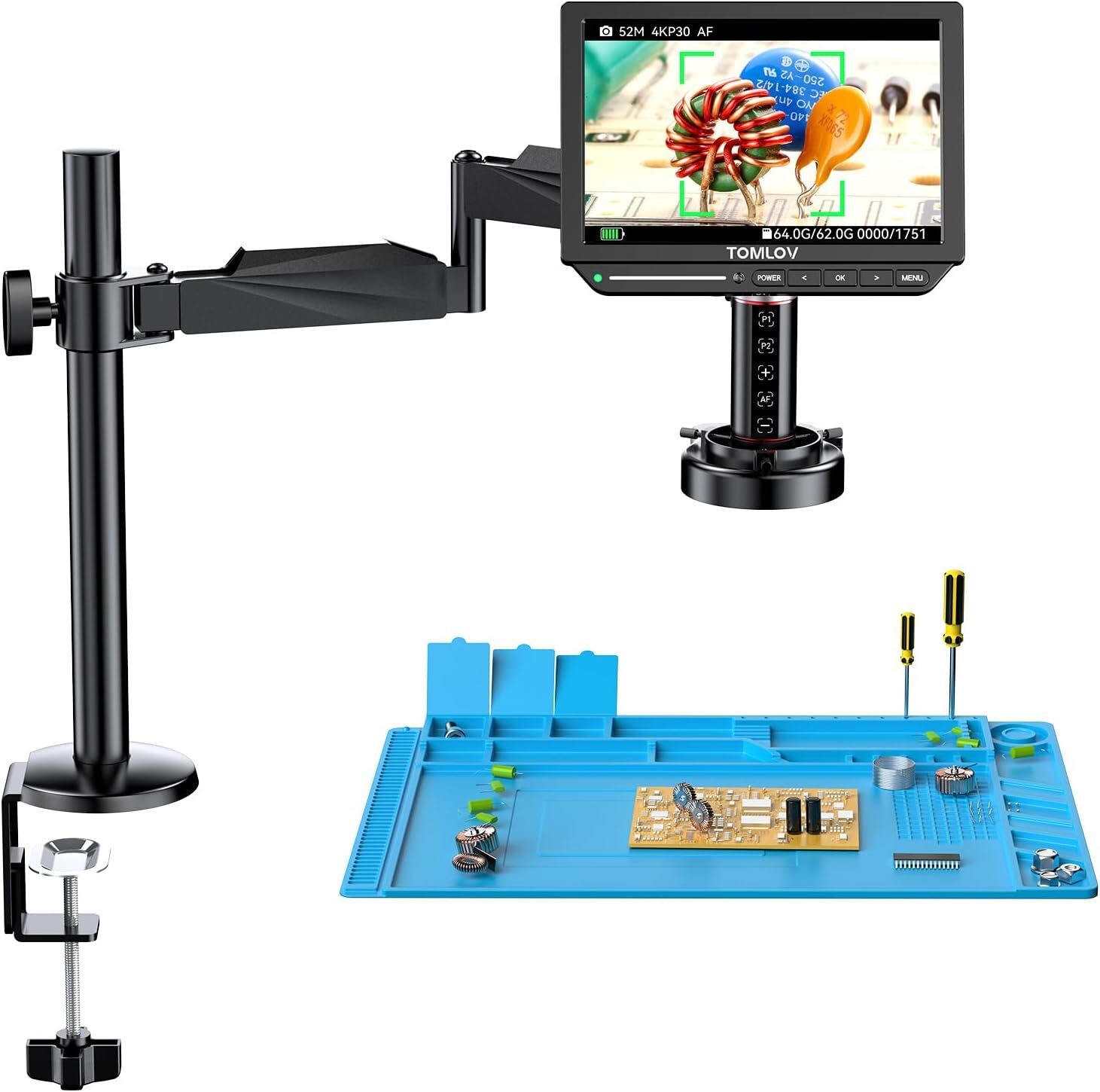 4K AutoFocus Digital Microscope 8" HDMI Soldering Microscope 2000x Flexible Arm