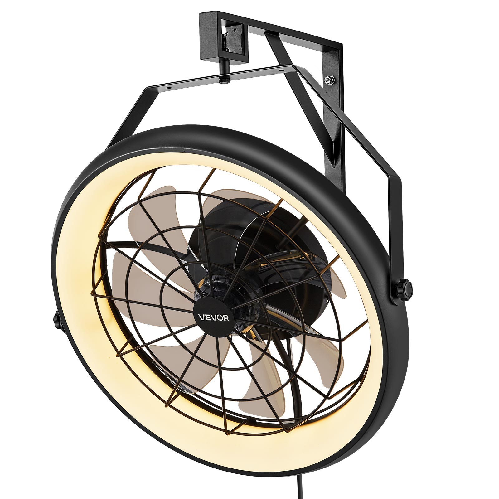 VEVOR 22 Inch Wall Mounted Fan with Light Remote 6 Speed for Patio Workshop