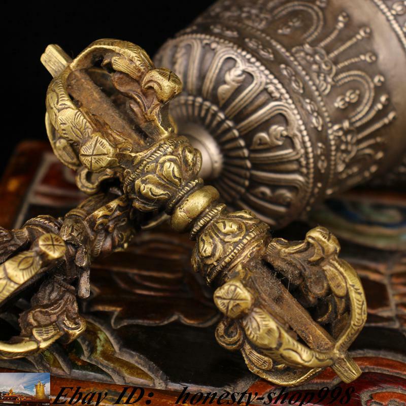 Tibetan Buddhism bronze Gilt Buddha head Bells Phurpa Vajra Dorje Phurpa